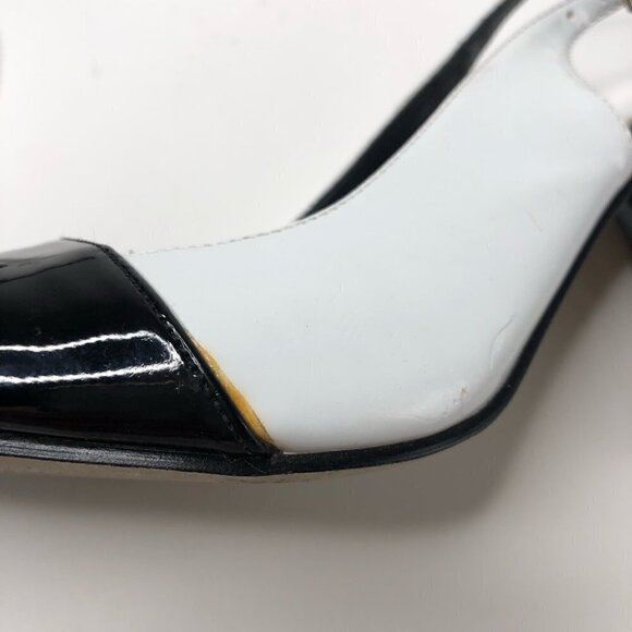 PIERRE DUMAS Black White Colorblock Slingback Peep-toe Slingback Heels Shoes - Picture 9 of 14